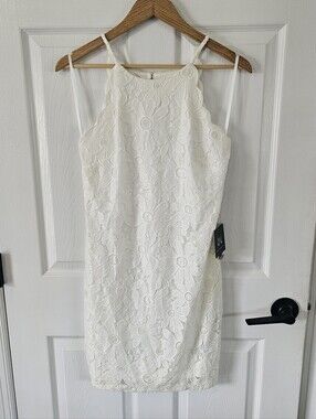 NWT I.N. San Fransisco Ivory Lace Halter Mini Dress Size 9 Bridal Wedding
